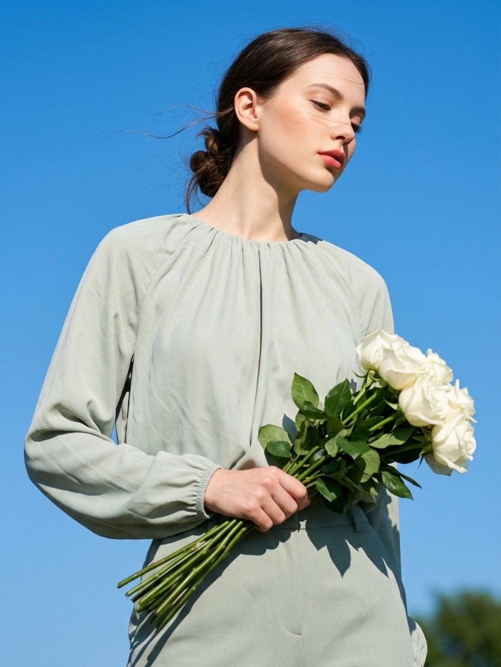 H&M Light Sage Green Blouse Top